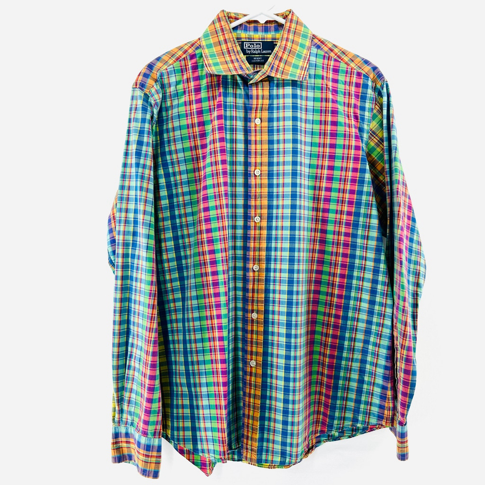 POLO Ralph Lauren MENS L Regent Dress Shirt MADRAS PLAID Preppy OLD MONEY PREPPY